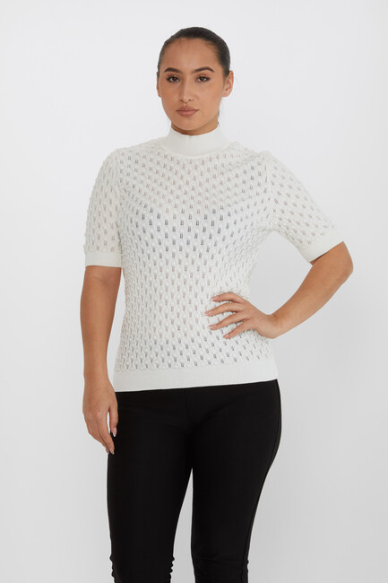 Women's Knitwear Self-Patterned Glittery Ecru - 30035 | KAZEE - Thumbnail