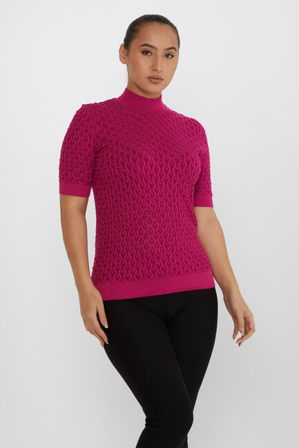 Women's Knitwear Self-Patterned Glittery Fuchsia - 30035 | KAZEE - Thumbnail