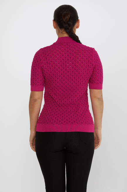 Women's Knitwear Self-Patterned Glittery Fuchsia - 30035 | KAZEE - Thumbnail