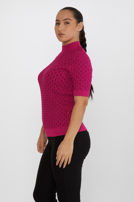 Women's Knitwear Self-Patterned Glittery Fuchsia - 30035 | KAZEE - Thumbnail