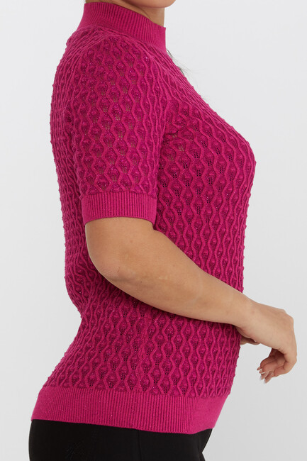 Women's Knitwear Self-Patterned Glittery Fuchsia - 30035 | KAZEE - Thumbnail