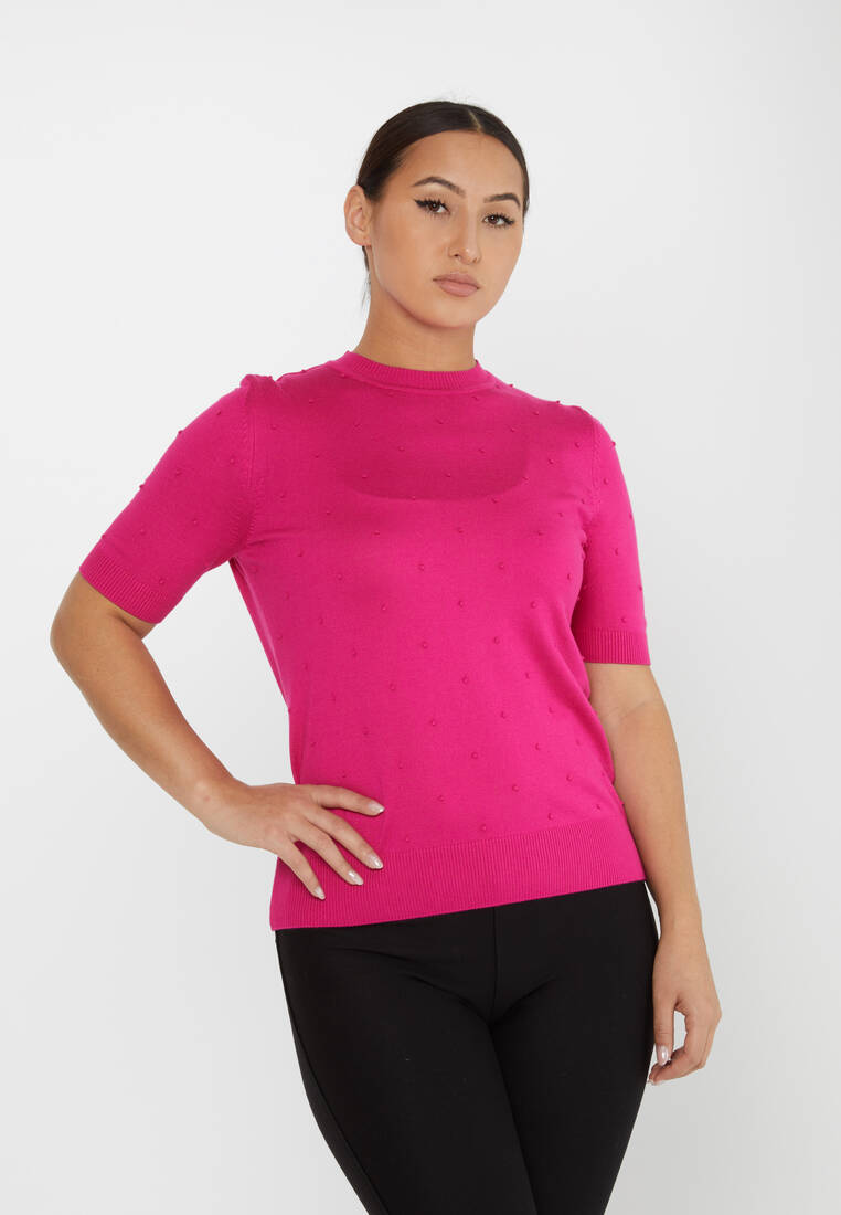 Women's Knitwear Self-Woven American Model Fuchsia - 30131 | KAZEE