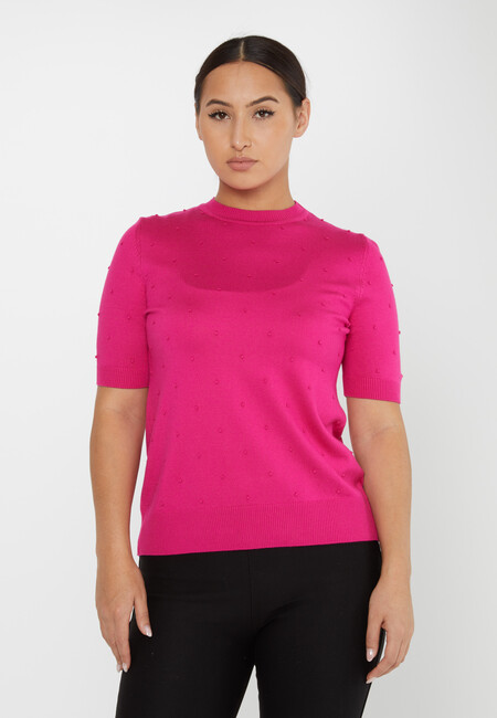 Women's Knitwear Self-Woven American Model Fuchsia - 30131 | KAZEE - Thumbnail