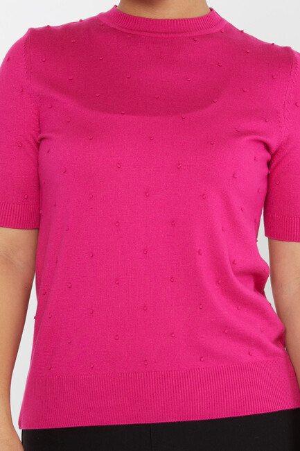 Women's Knitwear Self-Woven American Model Fuchsia - 30131 | KAZEE - Thumbnail