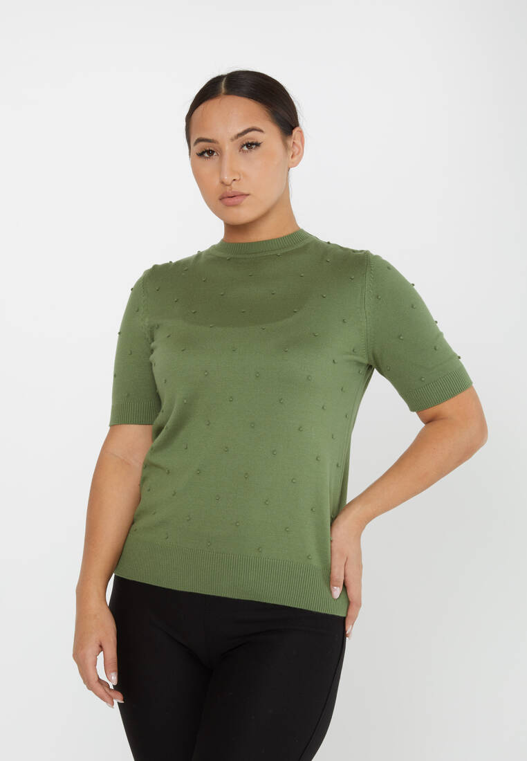 Women's Knitwear Self-Woven American Model Khaki - 30131 | KAZEE