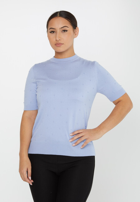 Women's Knitwear Self-Woven American Model Light Blue - 30131 | KAZEE - Thumbnail