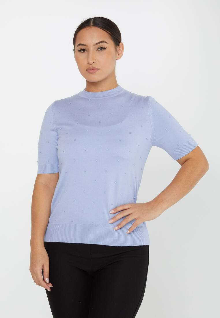 Women's Knitwear Self-Woven American Model Light Blue - 30131 | KAZEE