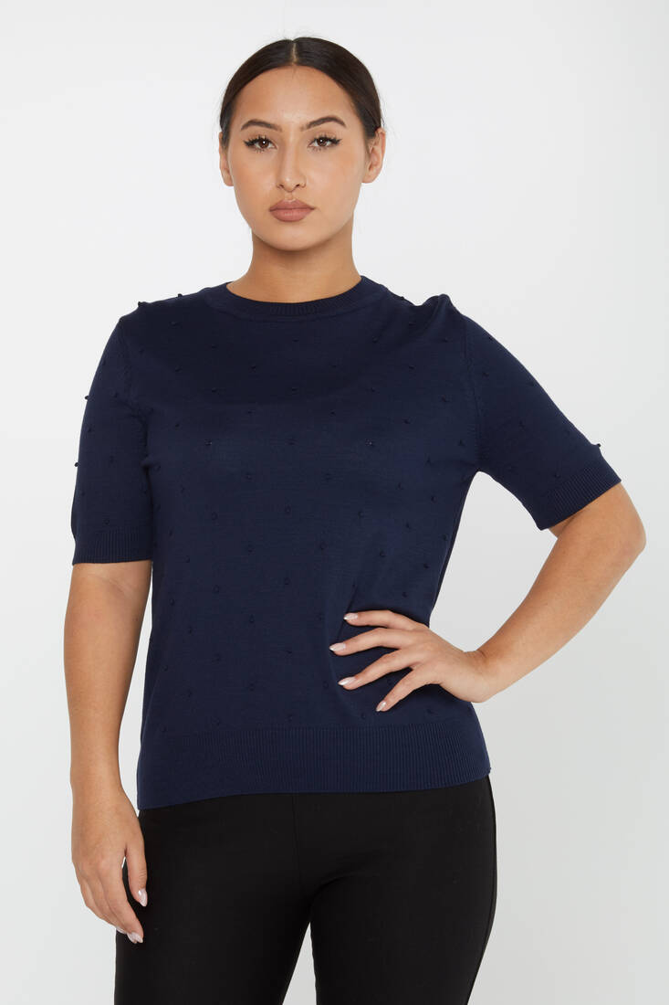 Women's Knitwear Self-Woven American Model Navy Blue - 30131 | KAZEE