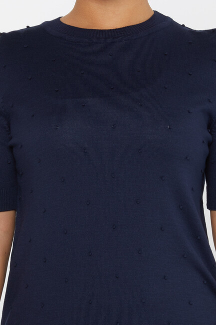 Women's Knitwear Self-Woven American Model Navy Blue - 30131 | KAZEE - Thumbnail