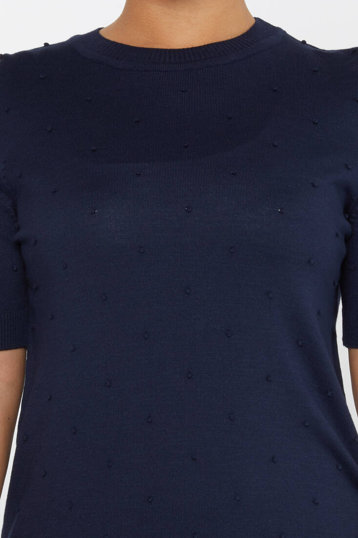 Women's Knitwear Self-Woven American Model Navy Blue - 30131 | KAZEE