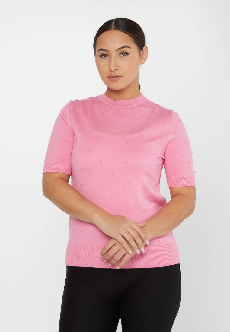 Women's Knitwear Self-Woven American Model Pink - 30131 | KAZEE