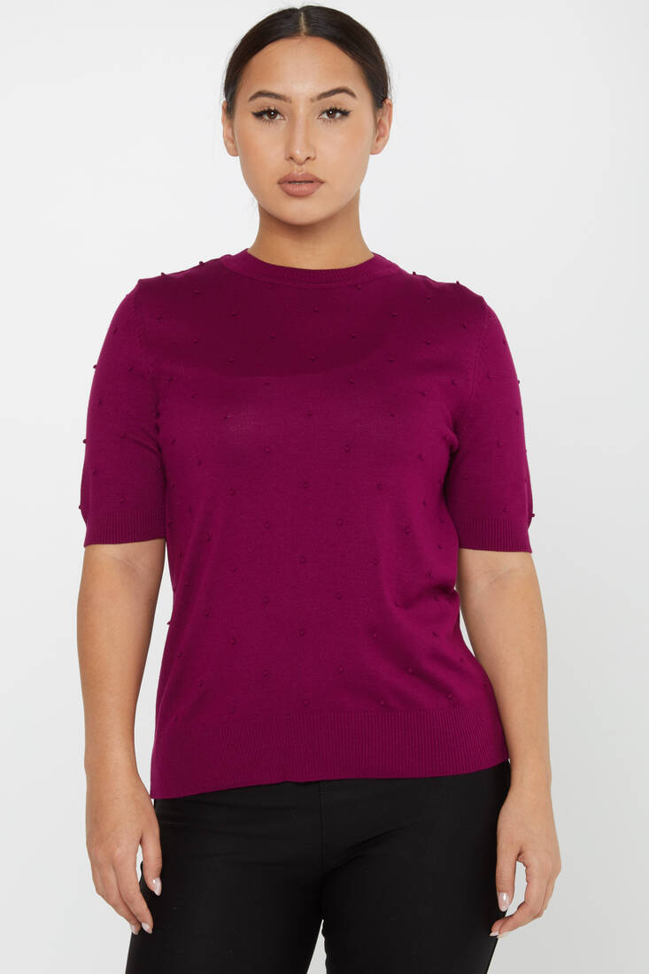 Women's Knitwear Self-Woven American Model Purple - 30131 | KAZEE