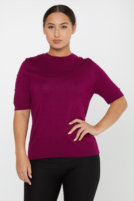 Women's Knitwear Self-Woven American Model Purple - 30131 | KAZEE - Thumbnail