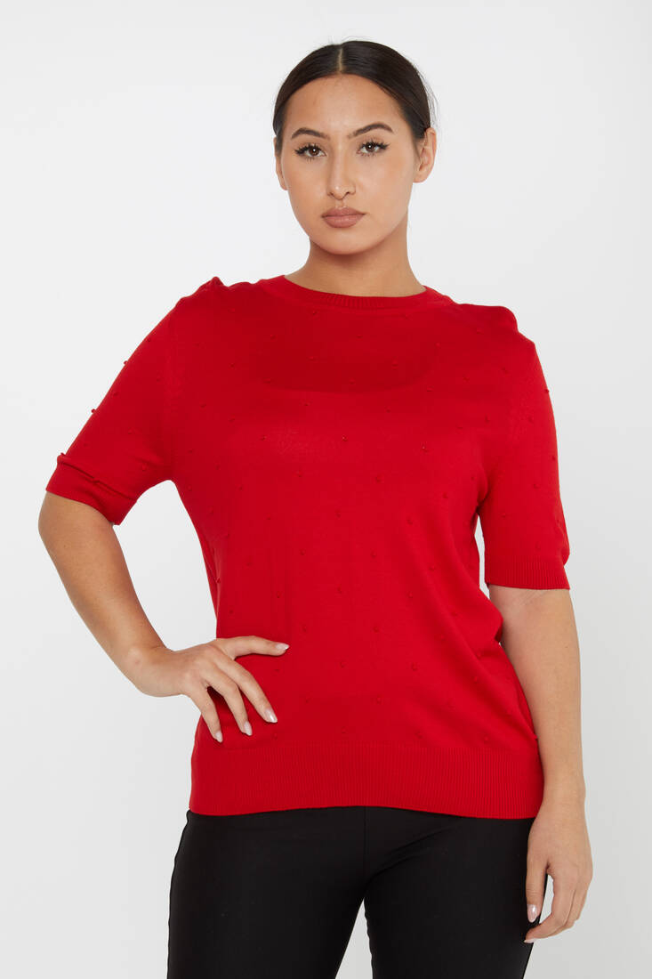 Women's Knitwear Self-Woven American Model Red - 30131 | KAZEE