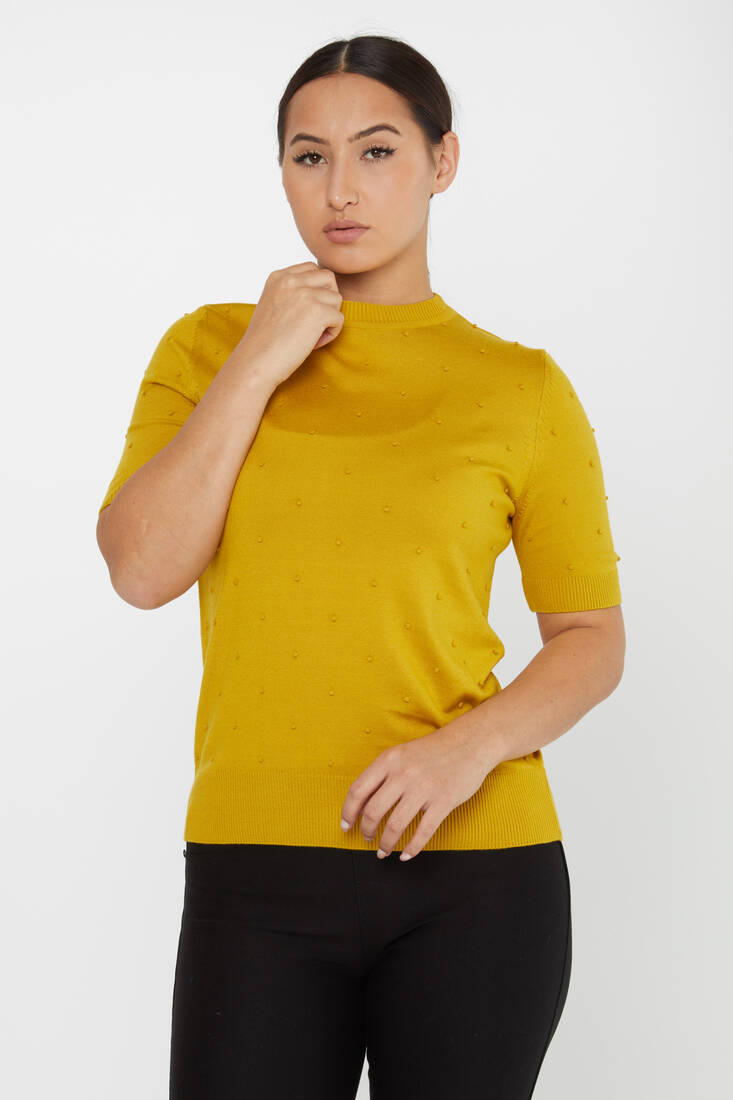 Women's Knitwear Self-Woven American Model Saffron - 30131 | KAZEE