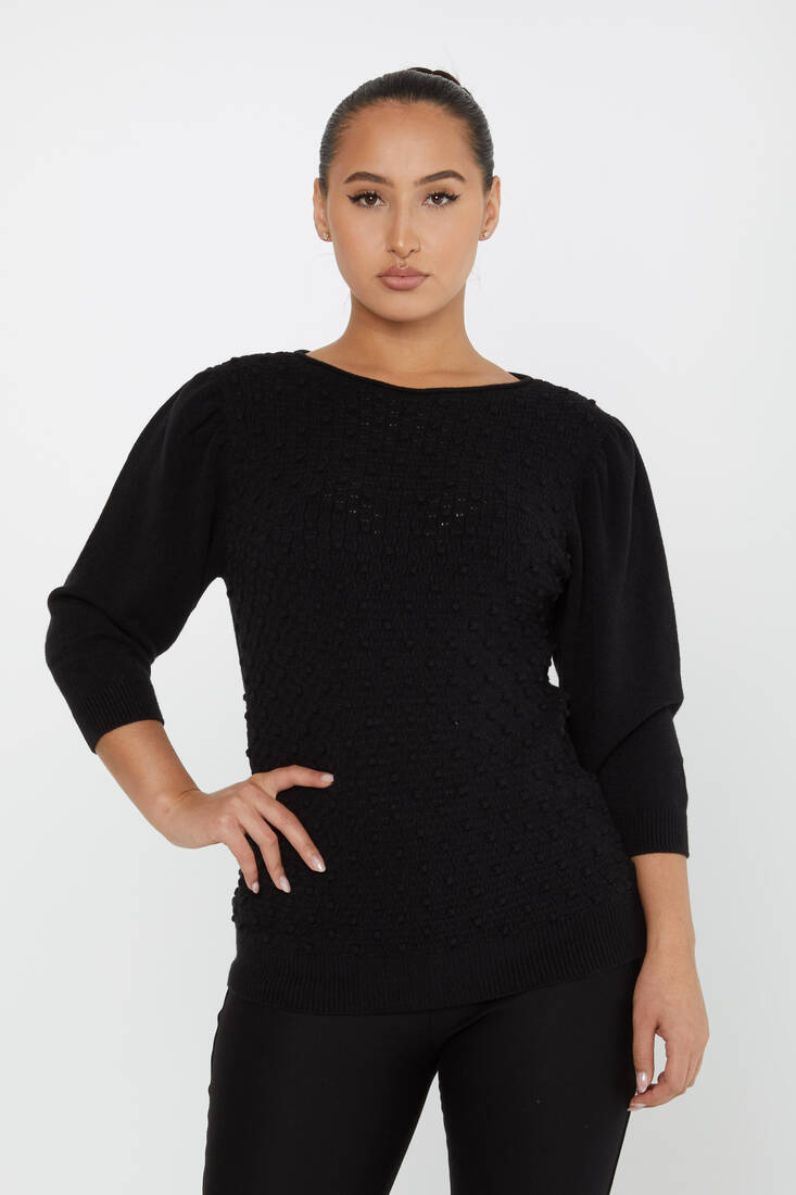 Women's Knitwear Self-Woven Black - 30340 | KAZEE