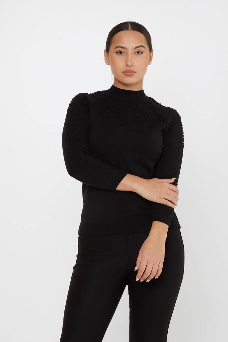 Women's Knitwear Self-Woven Black - 31035 | KAZEE