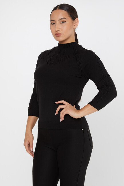 Women's Knitwear Self-Woven Black - 31035 | KAZEE - Thumbnail