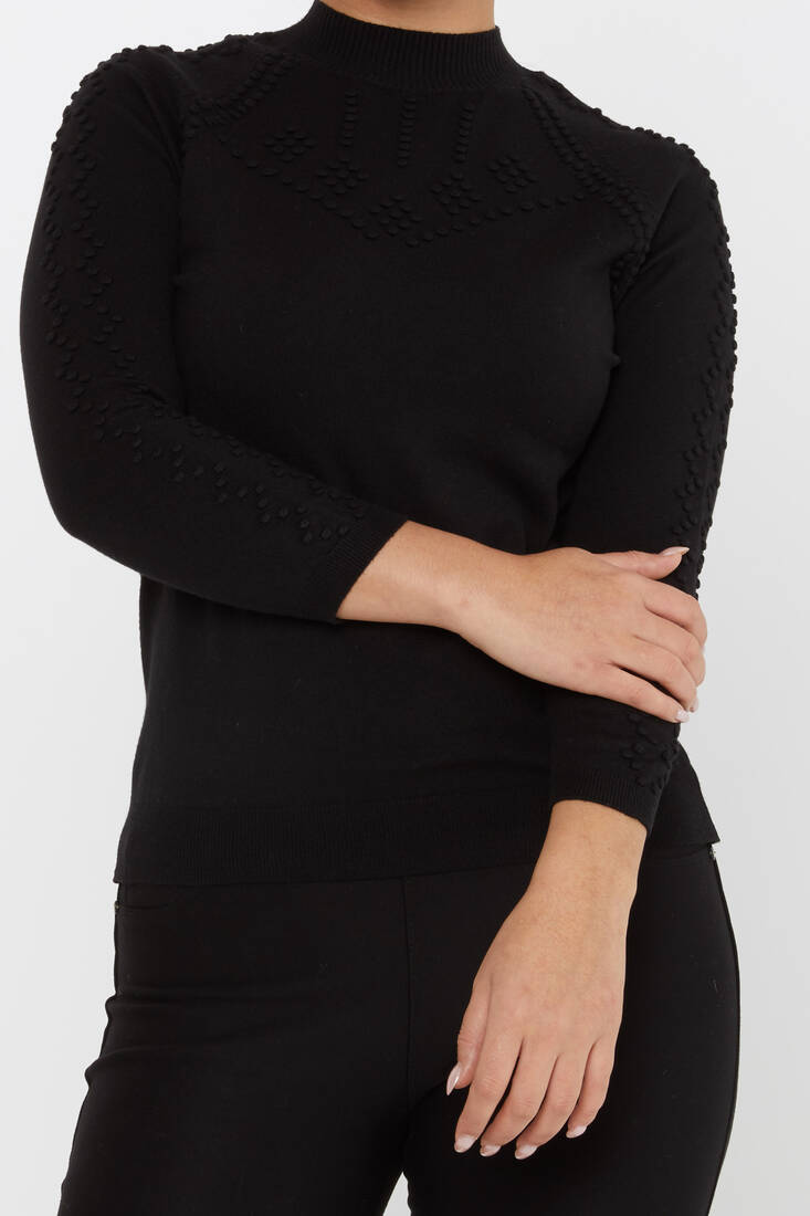 Women's Knitwear Self-Woven Black - 31035 | KAZEE