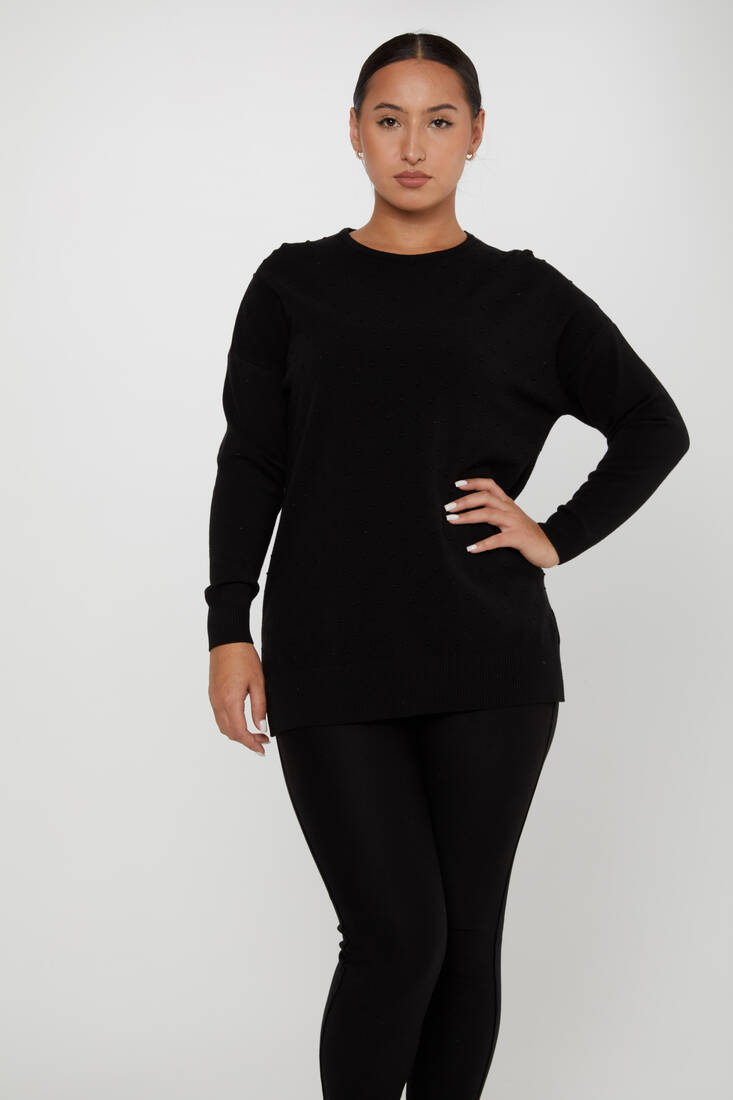 Women's Knitwear Self-Woven Black - 31072 | KAZEE