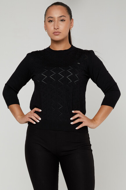 Women's Knitwear Self-Woven Black - 31239 | KAZEE - Thumbnail