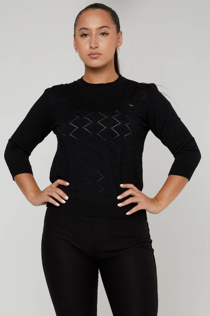 Women's Knitwear Self-Woven Black - 31239 | KAZEE