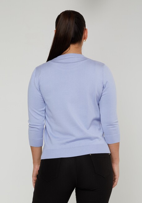 Women's Knitwear Self-Woven Blue - 31239 | KAZEE - Thumbnail