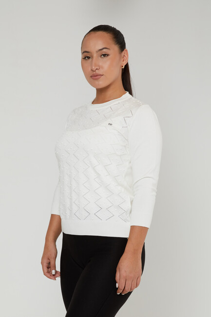 Women's Knitwear Self-Woven Ecru - 31239 | KAZEE - Thumbnail