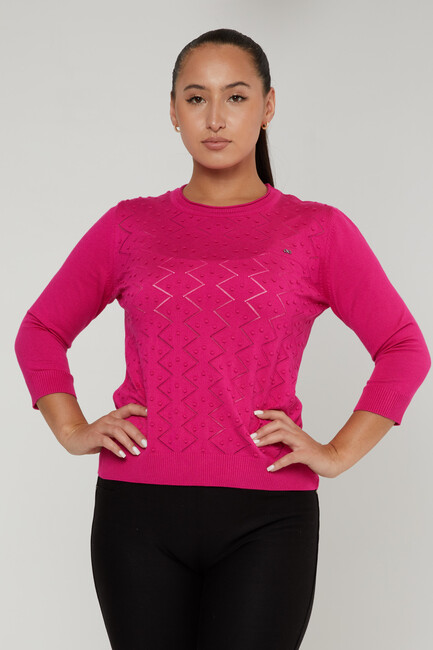 Women's Knitwear Self-Woven Fuchsia - 31239 | KAZEE - Thumbnail