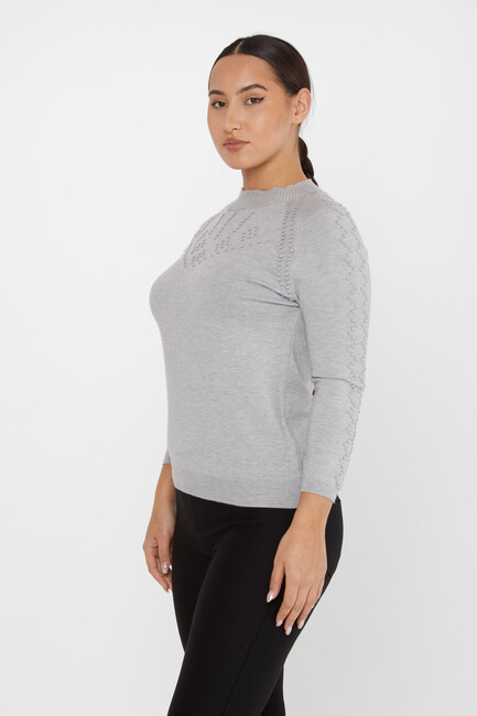 Women's Knitwear Self-Woven Gray - 31035 | KAZEE - Thumbnail