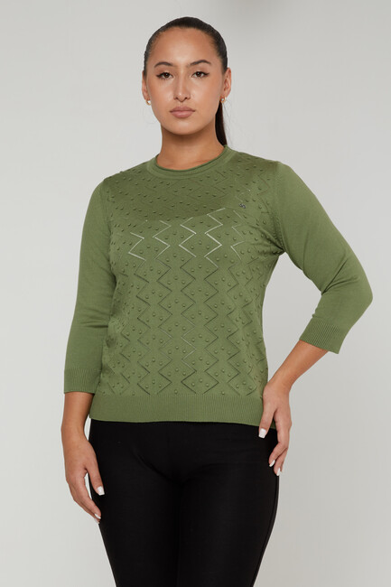 Women's Knitwear Self-Woven Khaki - 31239 | KAZEE - Thumbnail