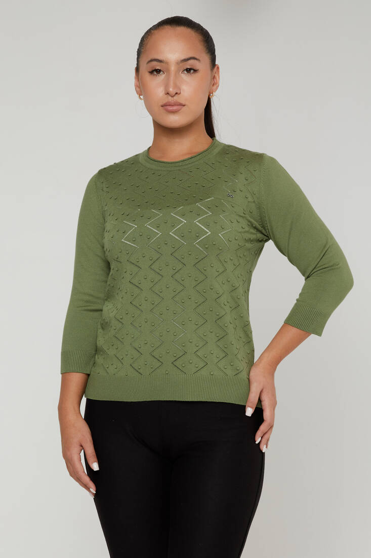 Women's Knitwear Self-Woven Khaki - 31239 | KAZEE