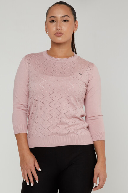 Women's Knitwear Self-Woven Powder - 31239 | KAZEE - Thumbnail