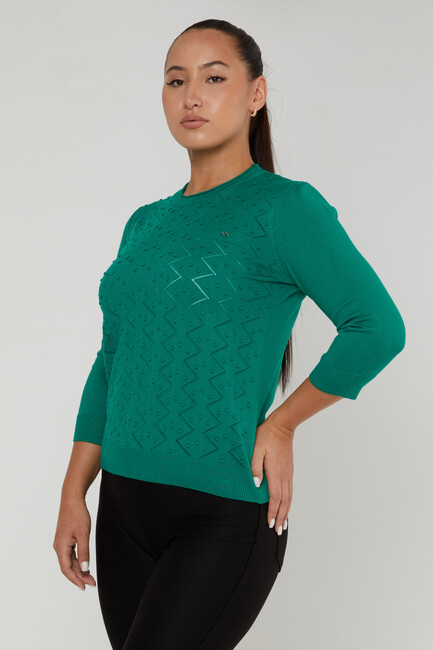 Women's Knitwear Self-Woven Emerald - 31239 | KAZEE - Thumbnail