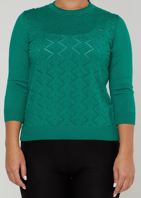 Women's Knitwear Self-Woven Emerald - 31239 | KAZEE - Thumbnail