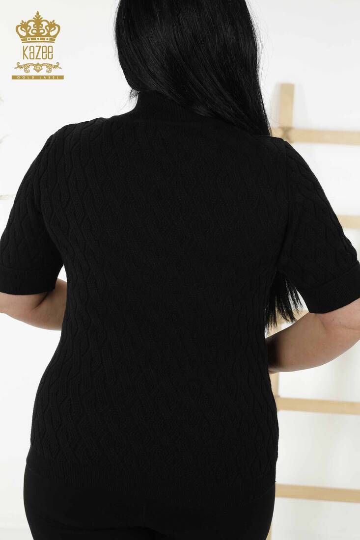 Women's Knitwear Short Sleeve Black - 16181 | KAZEE