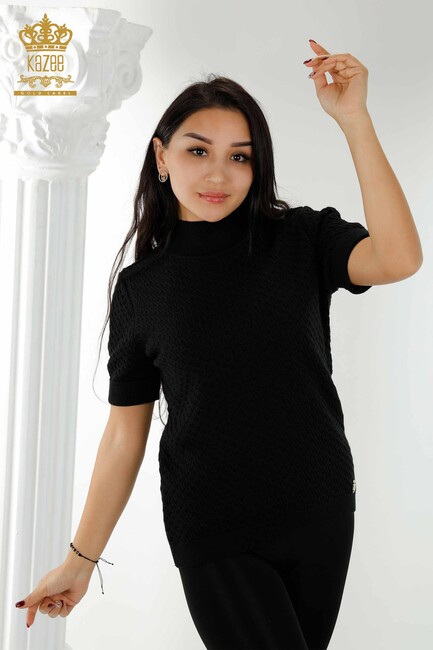 Women's Knitwear Short Sleeve Black - 30119 | KAZEE - Thumbnail