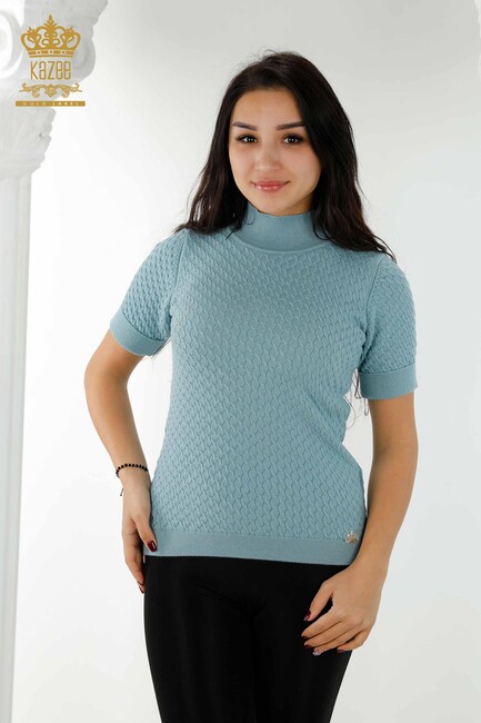 Women's Knitwear Short Sleeve Blue - 30119 | KAZEE - Thumbnail