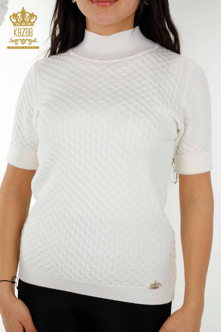 Women's Knitwear Short Sleeve Ecru - 30119 | KAZEE