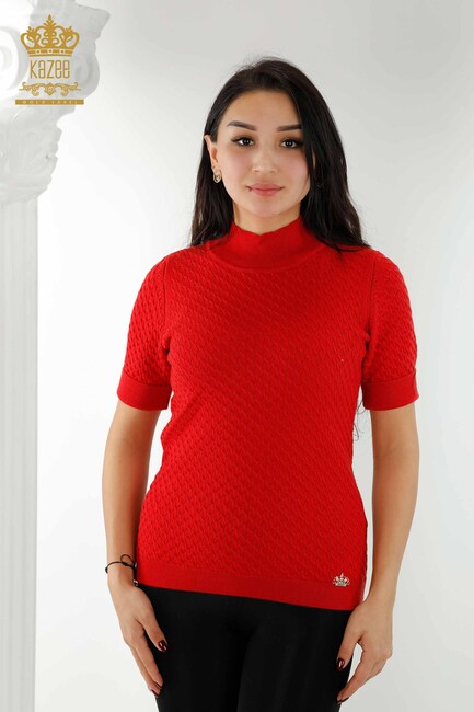 Women's Knitwear Short Sleeve Red - 30119 | KAZEE - Thumbnail