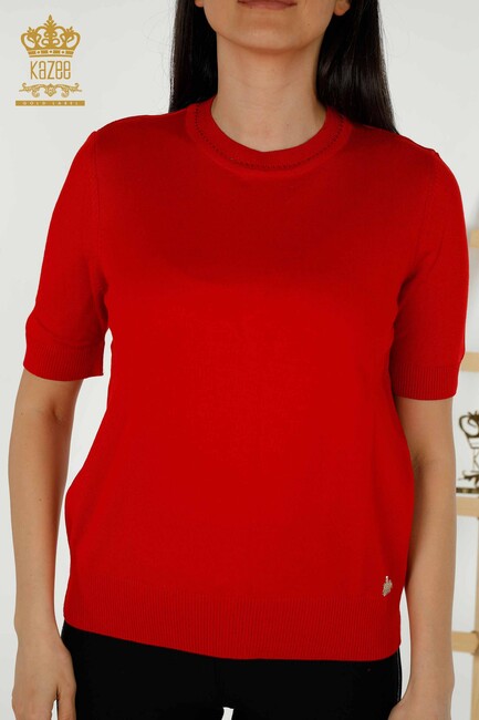 Women's Knitwear Short Sleeve Red - 30255 | KAZEE - Thumbnail