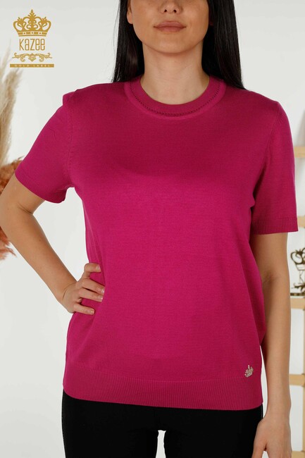 Women's Knitwear Short Sleeve Dark Fuchsia - 30255 | KAZEE - Thumbnail