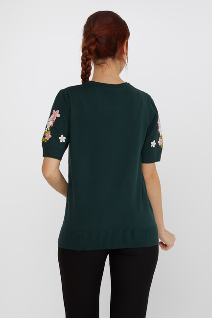 Women's Knitwear Short Sleeve Floral Embroidered Stoned Olive - 16761 | KAZEE - Thumbnail