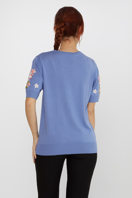 Women's Knitwear Short Sleeve Floral Embroidered Stoned Mint - 16761 | KAZEE - Thumbnail