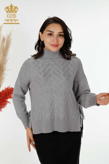 Women's Knitwear with Thread Tie Sides Gray - 30000 | KAZEE - Thumbnail