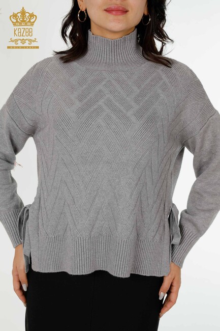 Women's Knitwear with Thread Tie Sides Gray - 30000 | KAZEE - Thumbnail