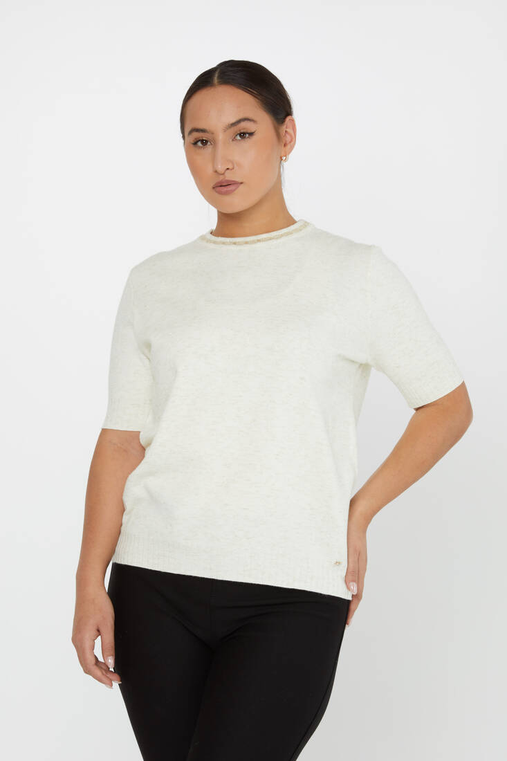 Women's Knitwear Glittery American Model Ecru - 31053 | KAZEE