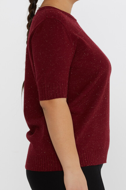 Women's Knitwear Glitter Detail Short Sleeve Burgundy - 31634 | KAZEE - Thumbnail