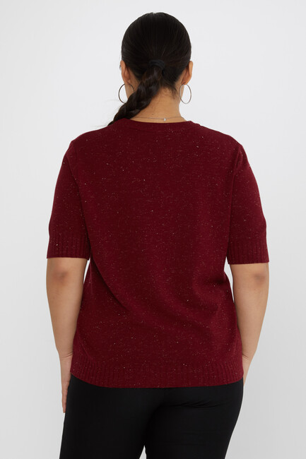 Women's Knitwear Glitter Detail Short Sleeve Burgundy - 31634 | KAZEE - Thumbnail