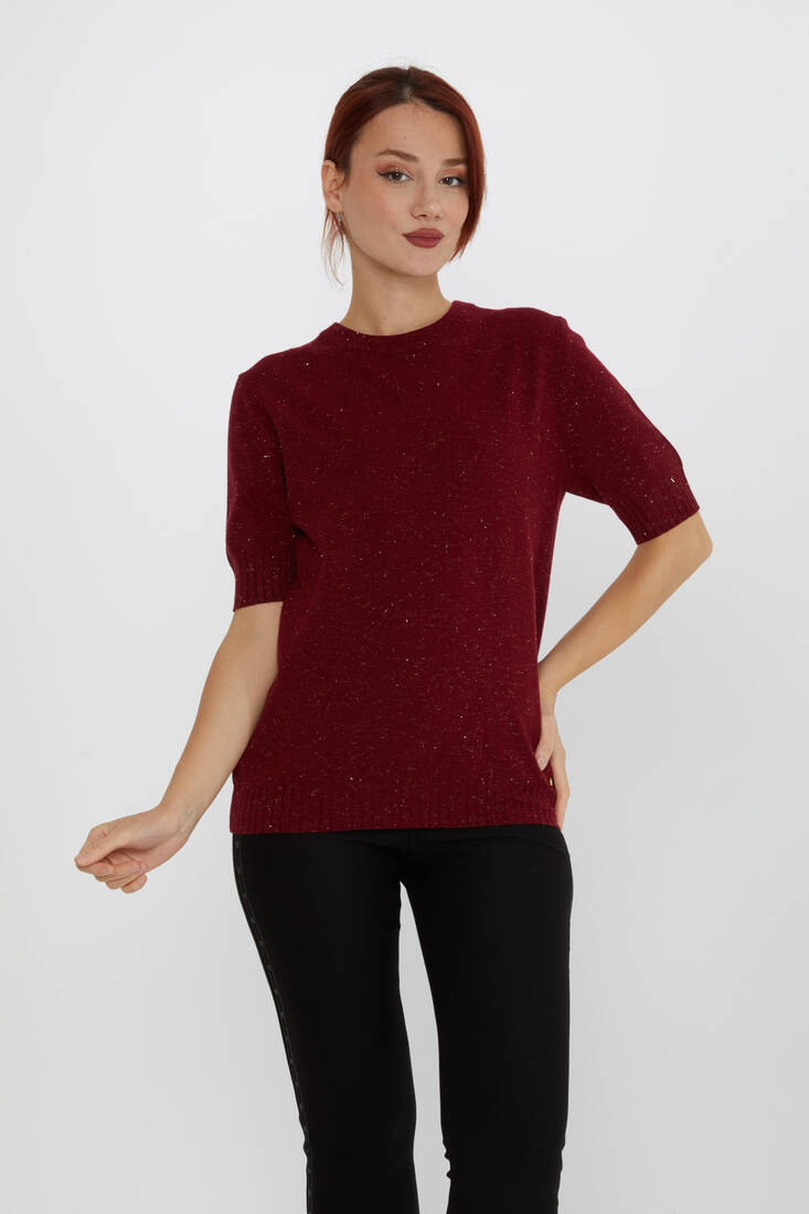 Women's Knitwear Glitter Detailed American Model Burgundy - 31635 | KAZEE